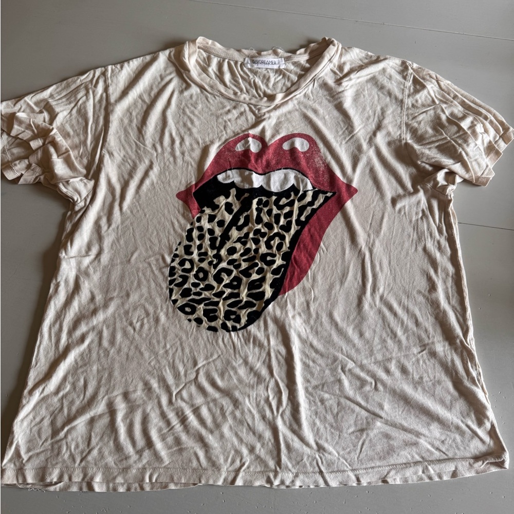 Free People Cream Graphic Tee with Red and Black Design
